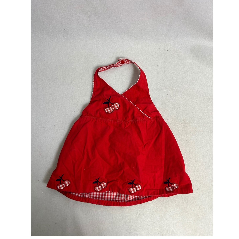 Cottagecore Miniwear Toddler Girls 24M Red Gingham Cherry Halter Sun Dress